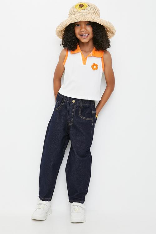 Barrel jeans with elasticated waist - navy denim
