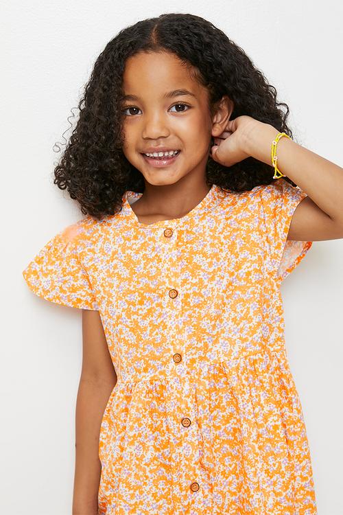 Ditsy floral button down dress - light orange