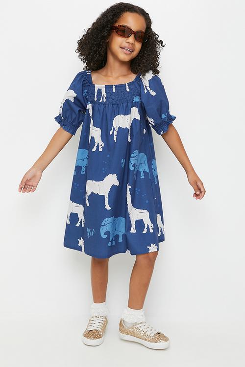 Animal all-over-print dress - dark blue/blue/white
