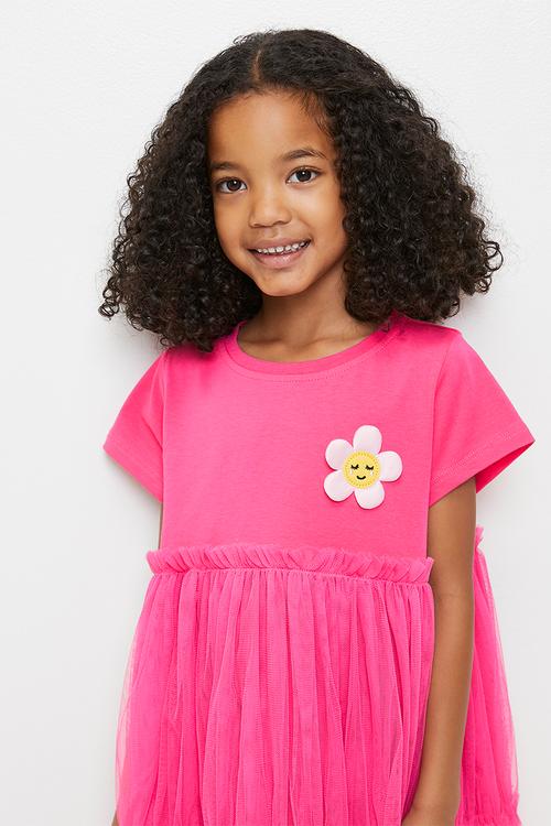 Tee dress with tulle gypsy skirt - cerise pink