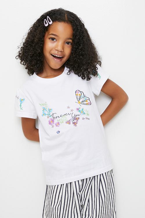 Embroidered slogan and graphic tee - white/forever you