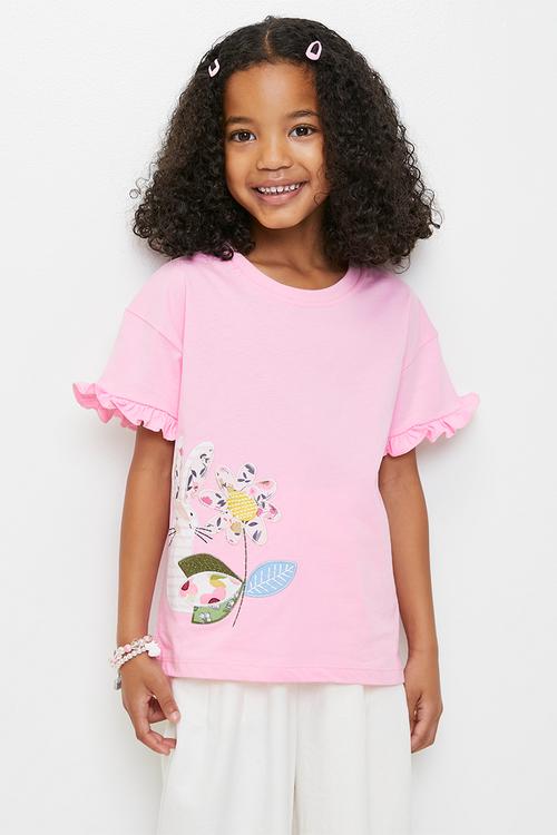 Frilled sleeve tee - pink