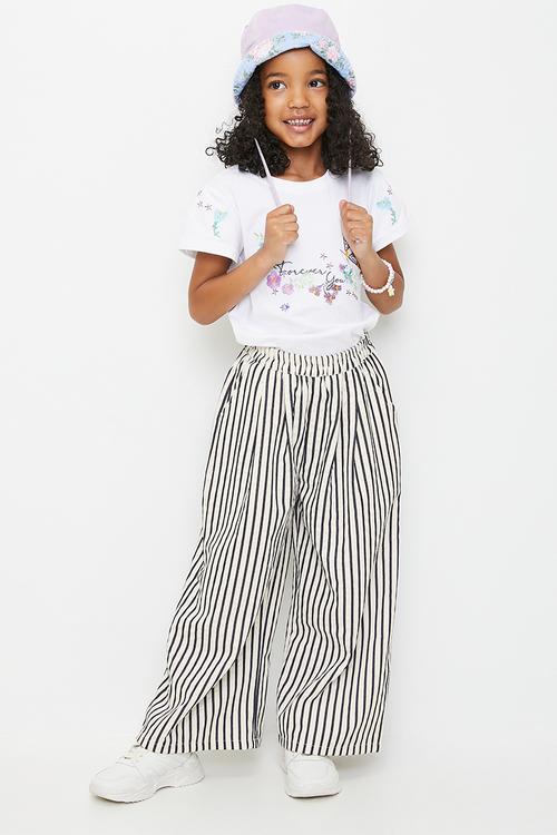 Wide casual pants - white/black stripes