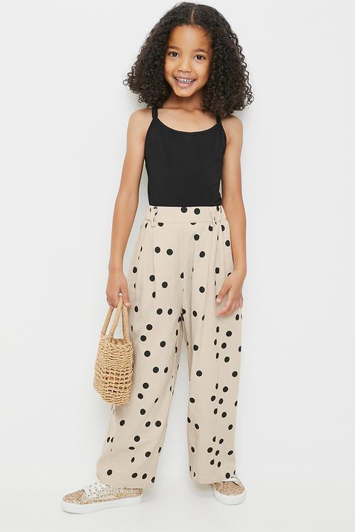 Wide leg pants - wheat/polka dots