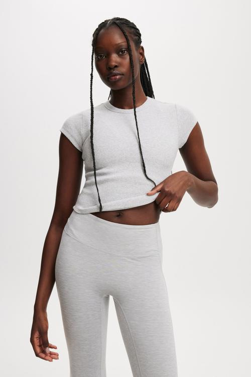 Active Curved Hem Baby Tee - Light Grey Marle