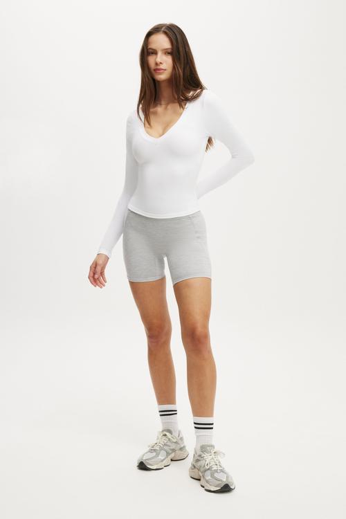 Ultra Soft Plunge Front Long Sleeve - White