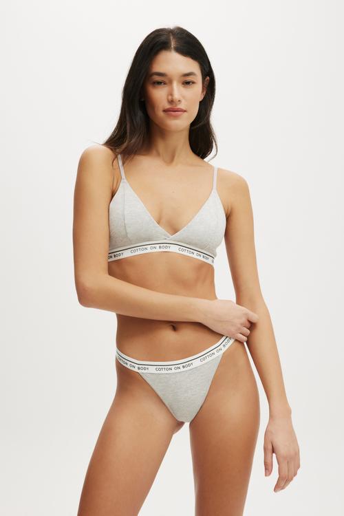 Branded Cotton Cross Over Bralette - Grey Marle