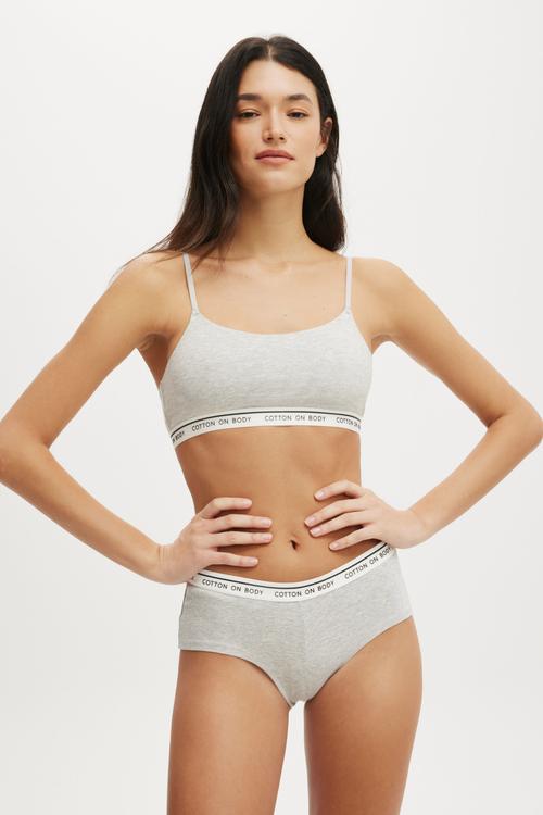 Branded Cotton Scoop Bralette - Grey Marle