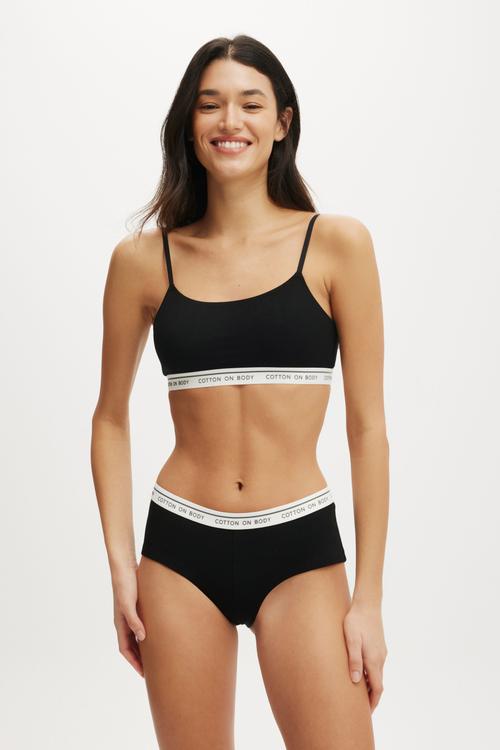 Branded Cotton Scoop Bralette - Black