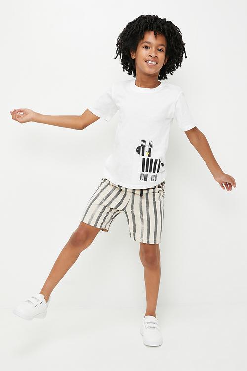 Tee & shorts set - white/grey stripes