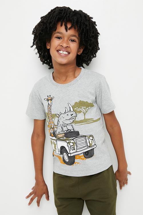 Safari theme graphic tee - grey
