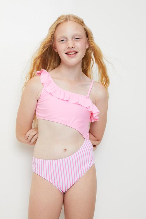 Cutout swimsuit - pink/stripes