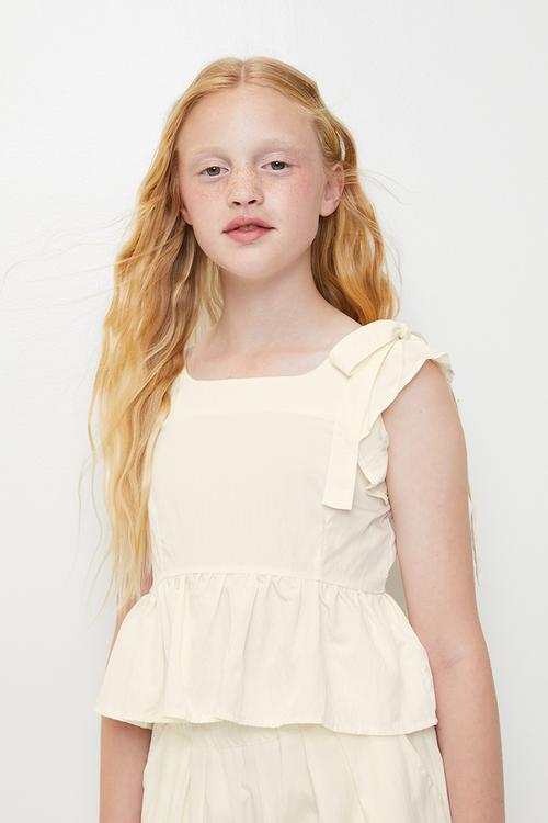 Peplum top with wide leg pants - light yellow