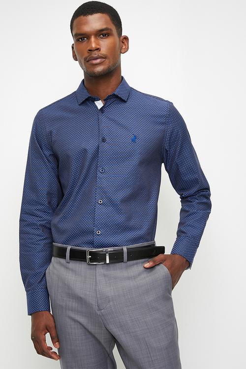 BENJI  DOBBY LS SHIRT - BLUE