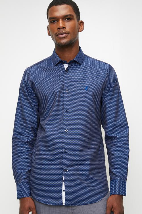 BENJI  DOBBY LS SHIRT - BLUE