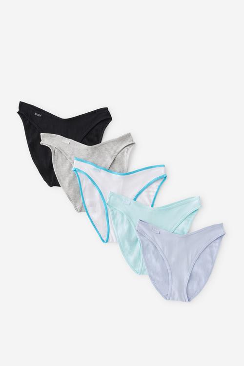Organic Cotton Rib Bikini Brief 5Pk - Black/Greymarle/Whiteaqua/Hazymint/Violetblue