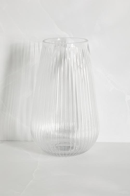 Tall Ribbed Tulip Glass Vase