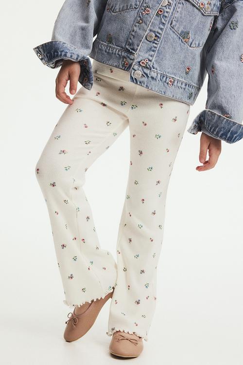 Flared leggings - white floral 