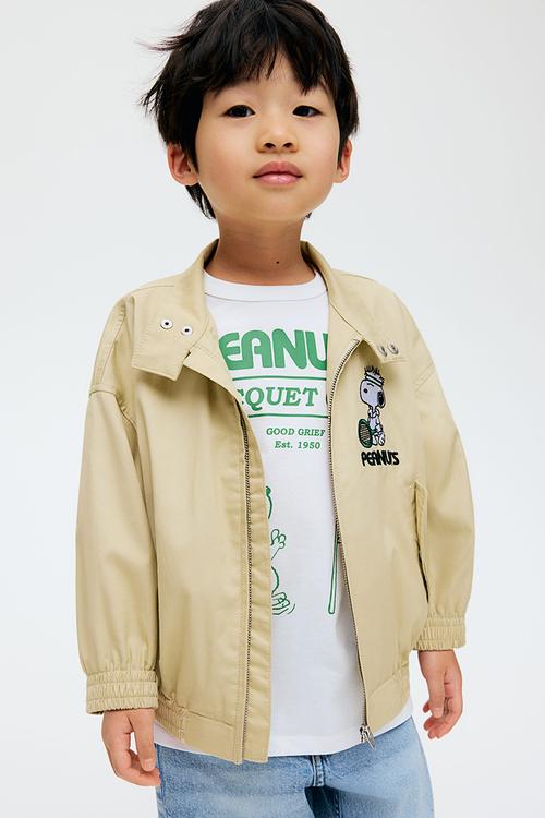 Oversized twill jacket - beige snoopy