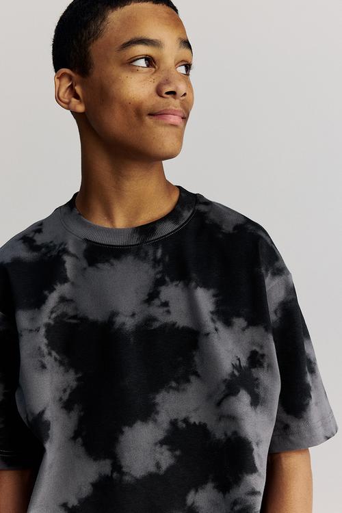 Printed cotton t-shirt - black & tie-dye