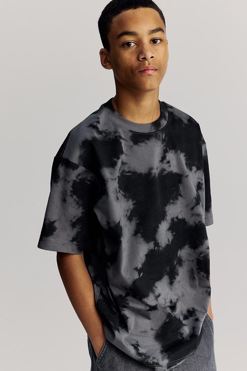 Printed cotton t-shirt - black & tie-dye