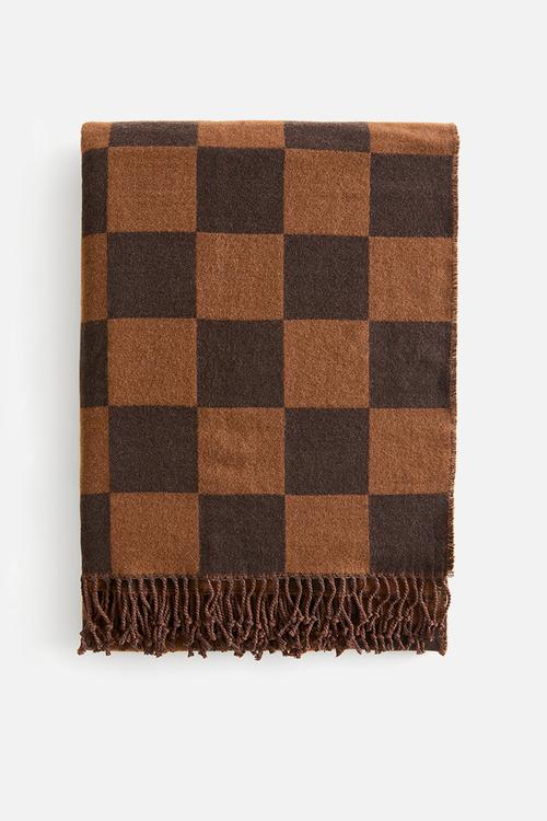 Checked cotton-blend blanket - brown/checked