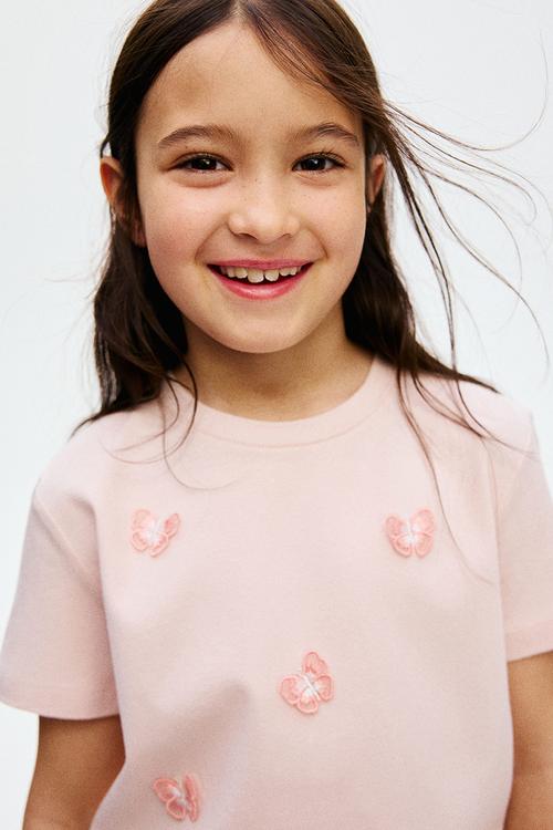 Motif-detail t-shirt - light pink butterflies