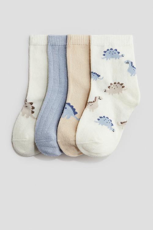 4-Pack socks - light dusty blue/dinosaurs 