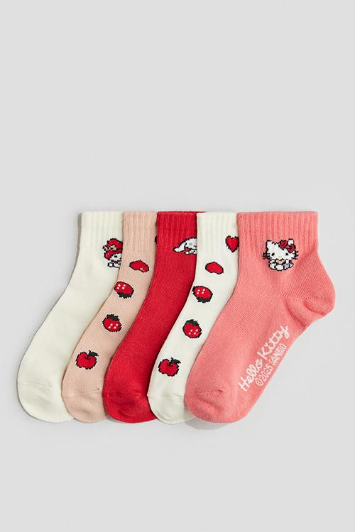 5-pack ankle socks - coral pink/hello kitty