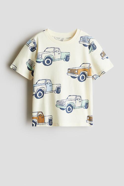 Printed T-shirt - light yellow/pickup trucks