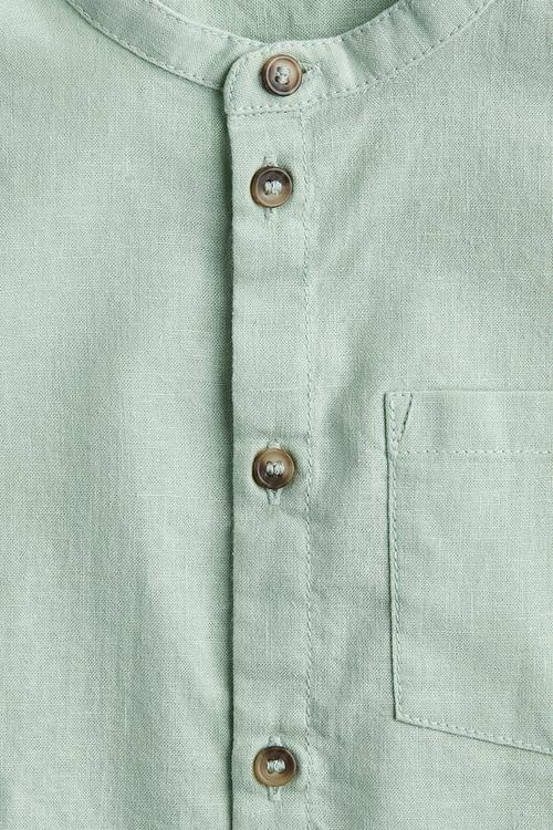 Linen-blend grandad shirt - green
