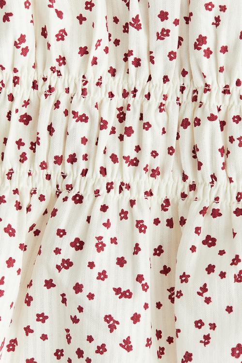 Smocked cotton blouse - cream/floral