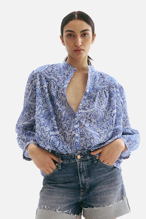 Cotton blouse - blue/paisley pattern