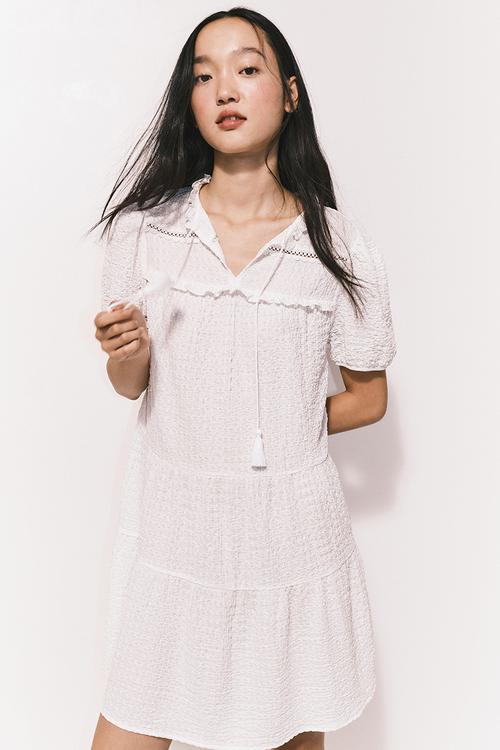 Crinkled jersey dress - white