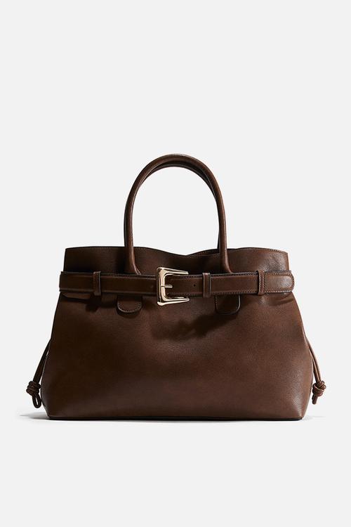 Belt-detail tote bag - dark brown
