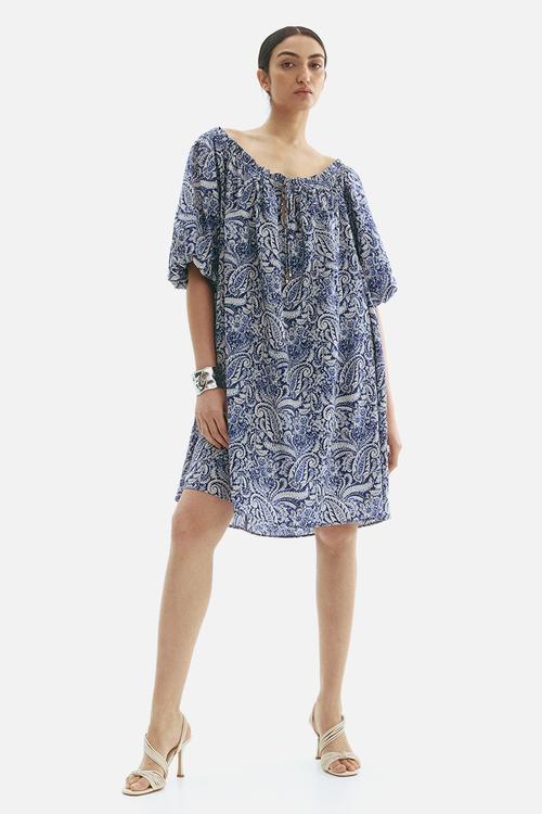 Tie-detail dress - blue paisley pattern