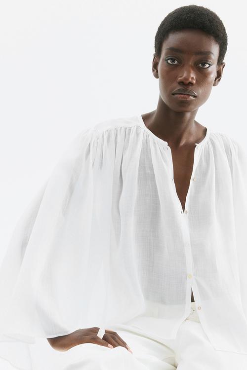 Voluminous ramie blouse - white