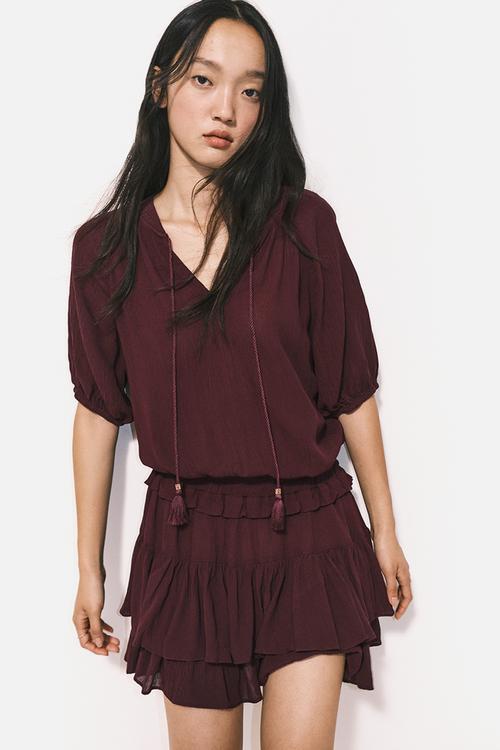 Frill-trimmed dress - burgundy