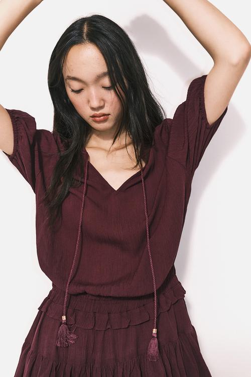 Frill-trimmed dress - burgundy