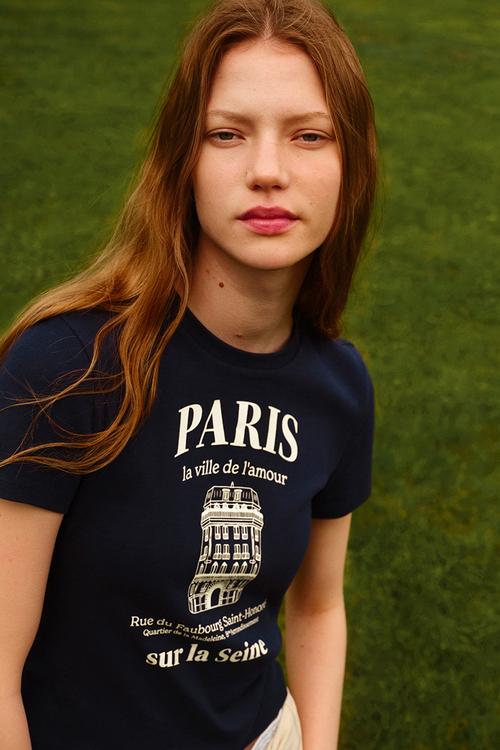 Cotton t-shirt - navy blue/paris