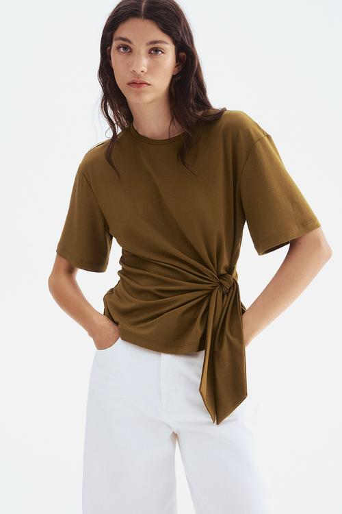 Tie-detail top - olive green