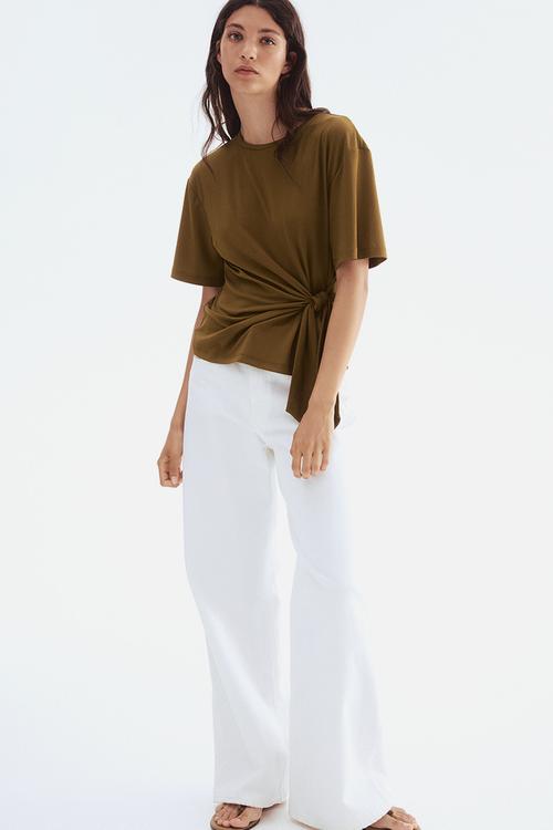 Tie-detail top - olive green