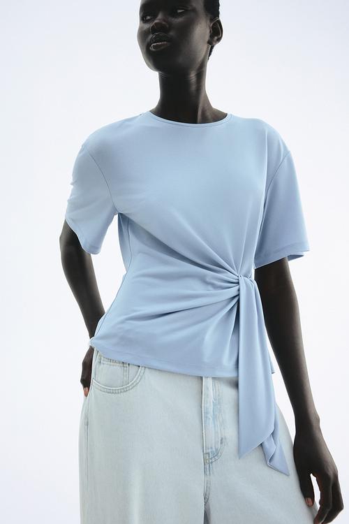 Tie-detail top - light dusty blue