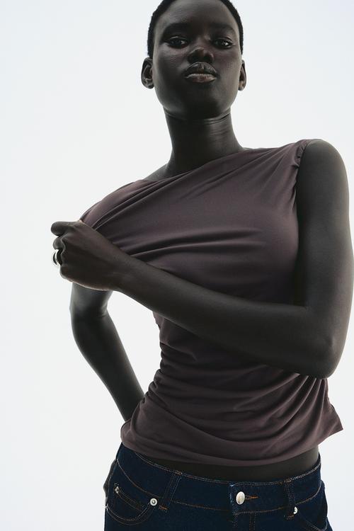 Draped cap-sleeved top - dark grey