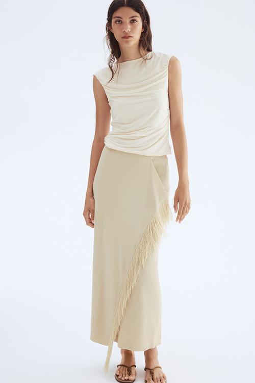 Draped cap-sleeved top - cream