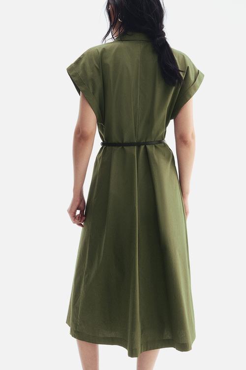 Belted poplin dress - green