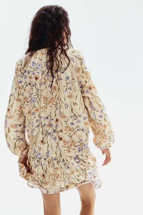 Button-front tunic dress - light beige floral