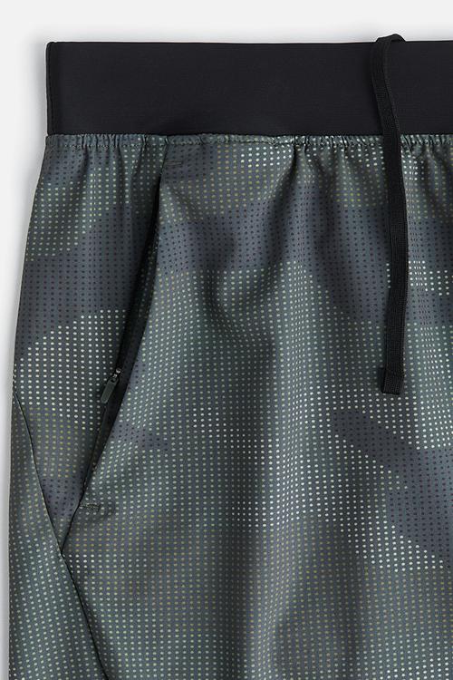 Mid-length sports shorts with drymove™ - dark green/patterned