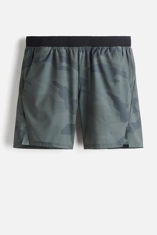Mid-length sports shorts with drymove™ - dark green/patterned