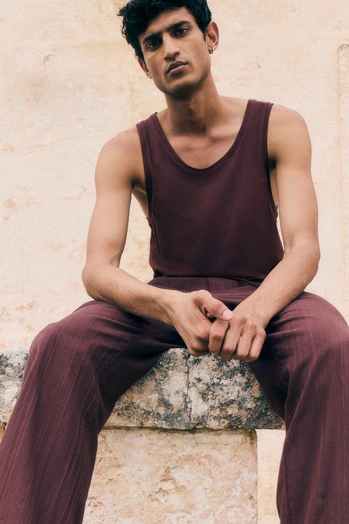 Pyjama vest top and bottoms - aubergine purple
